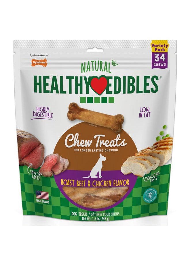 Nylabone Healthy Edibles Natural Dog Chews Long Lasting Chew Treats for Dogs, Roast Beef & Chicken Flavor, X-Small/Petite (34 Count)  - Image 1