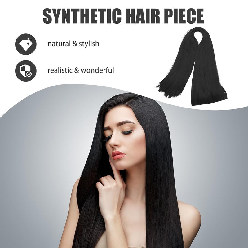 Synthetic Hair Extensions Clip in Long Straight 2 Pieces 100cm Heat Resistant Black Hair Pieces for Women Natural Look Hairpiece for Daily Wear - Image 3