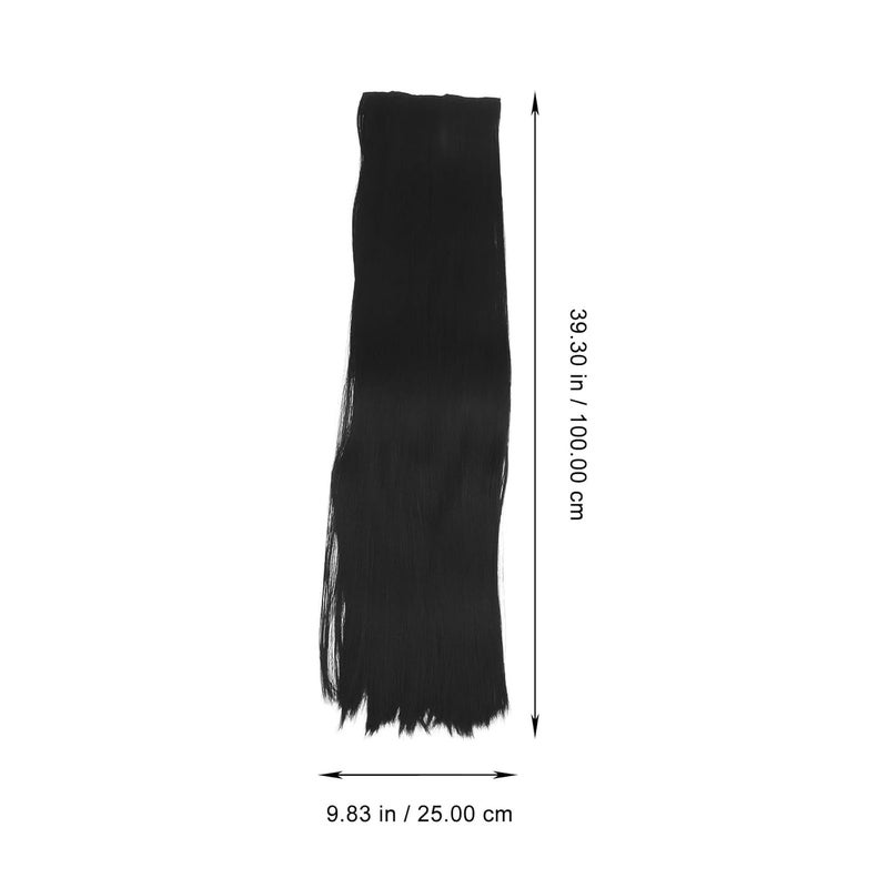 Synthetic Hair Extensions Clip in Long Straight 2 Pieces 100cm Heat Resistant Black Hair Pieces for Women Natural Look Hairpiece for Daily Wear - Image 2