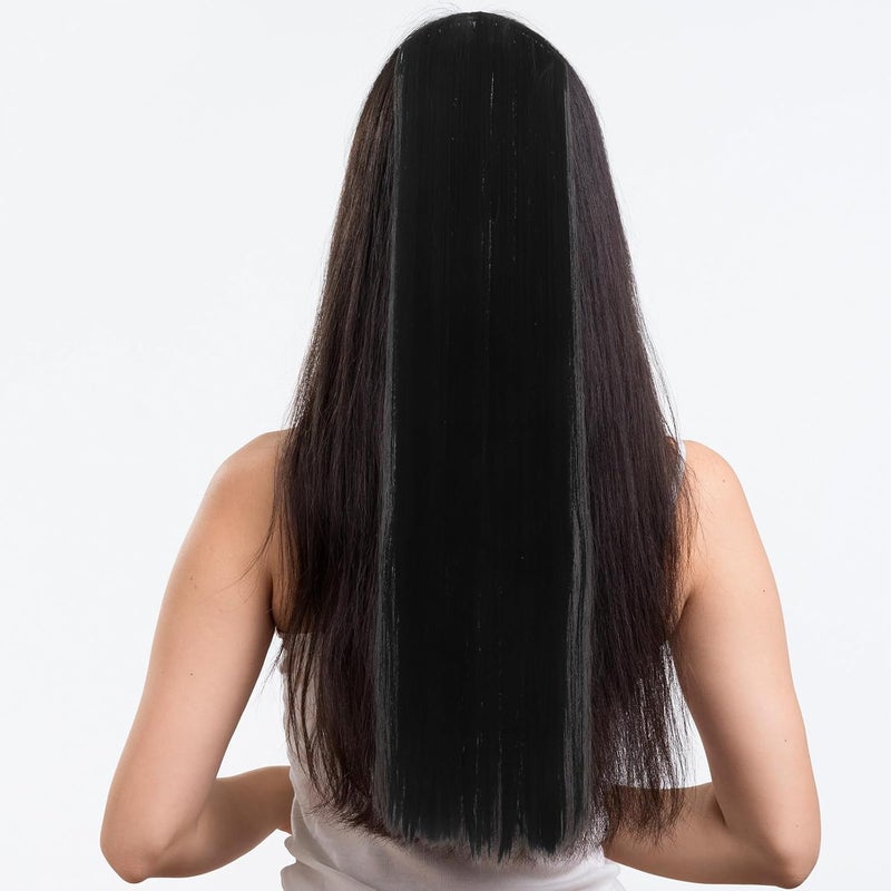 Synthetic Hair Extensions Clip in Long Straight 2 Pieces 100cm Heat Resistant Black Hair Pieces for Women Natural Look Hairpiece for Daily Wear - Image 4