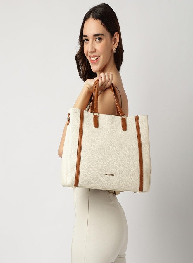 Fastrack Casual 14" Laptop Tote | Faux-Leather Women's Handbags |14" Laptop Tote for Workwear and College, White - Image 2