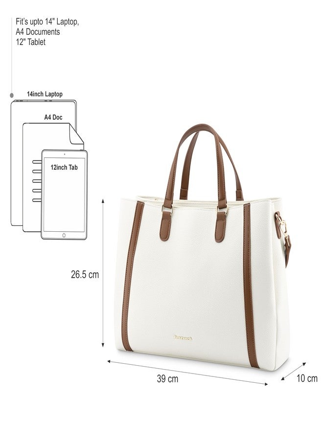 Fastrack Casual 14" Laptop Tote | Faux-Leather Women's Handbags |14" Laptop Tote for Workwear and College, White - Image 3