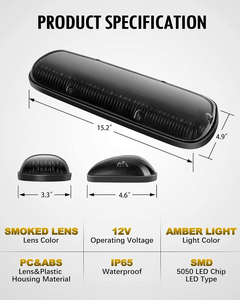 Partsam 3PCS 30LED Cab Marker Roof Running Lights Assembly Compatible with Silverado/Sierra 1500 1500HD 2500 2500HD 3500 2002-2007 Trucks Lights + Wiring Pack - Image 3