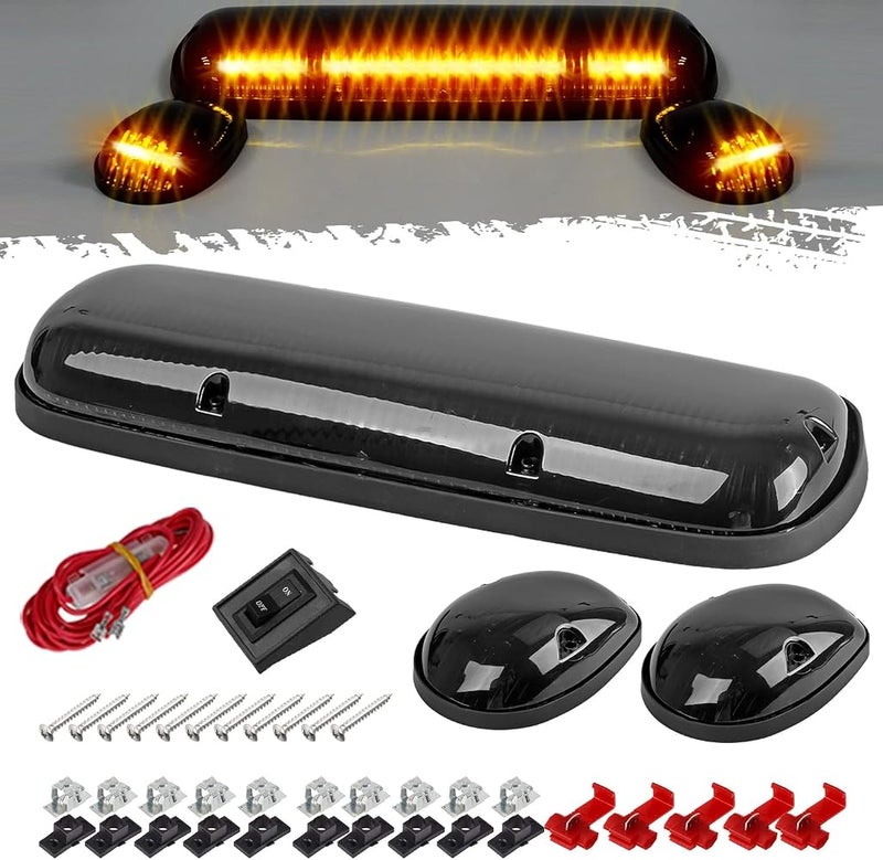 Partsam 3PCS 30LED Cab Marker Roof Running Lights Assembly Compatible with Silverado/Sierra 1500 1500HD 2500 2500HD 3500 2002-2007 Trucks Lights + Wiring Pack - Image 1