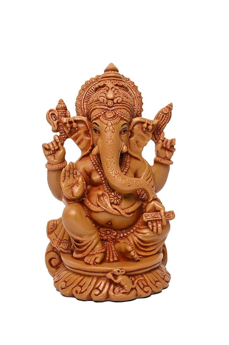 KariGhar Polyresin Ganesh Ganpati Bappa Idol perfect for Home Housewarming Drawing Room Bedroom Puja Ghar Gifting Decoration Brown7 x 9 x 14 Cm - Image 2