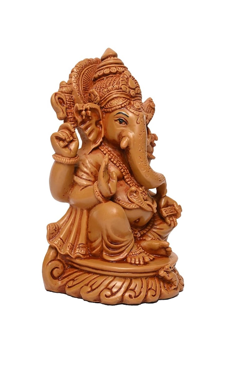 KariGhar Polyresin Ganesh Ganpati Bappa Idol perfect for Home Housewarming Drawing Room Bedroom Puja Ghar Gifting Decoration Brown7 x 9 x 14 Cm - Image 4