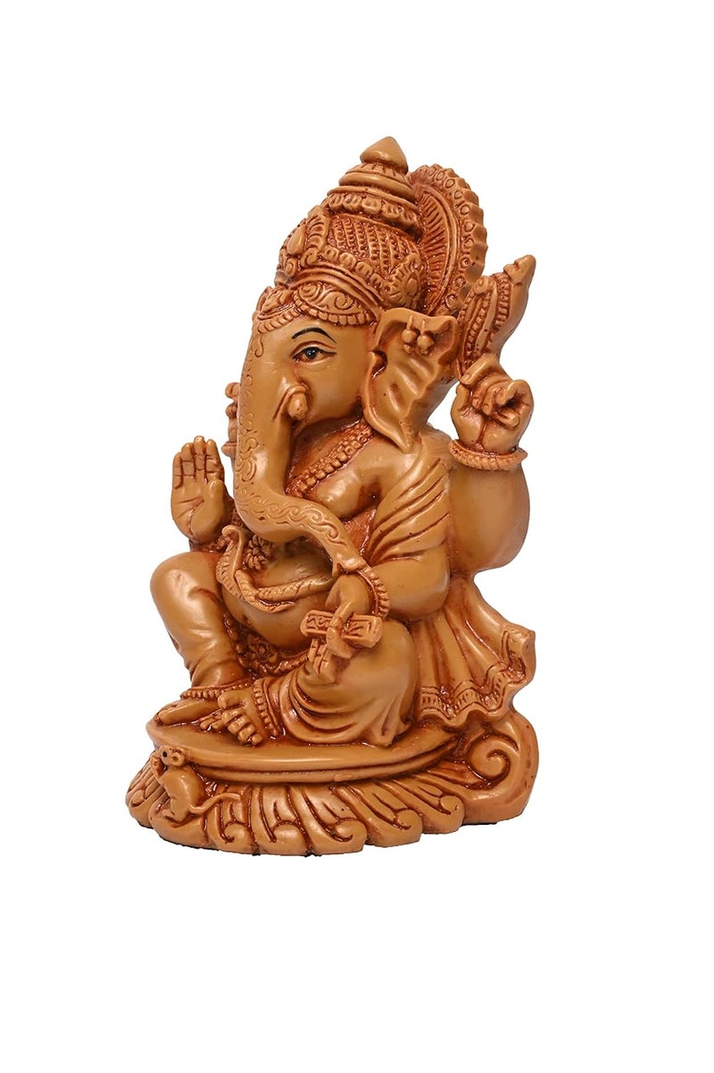 KariGhar Polyresin Ganesh Ganpati Bappa Idol perfect for Home Housewarming Drawing Room Bedroom Puja Ghar Gifting Decoration Brown7 x 9 x 14 Cm - Image 3