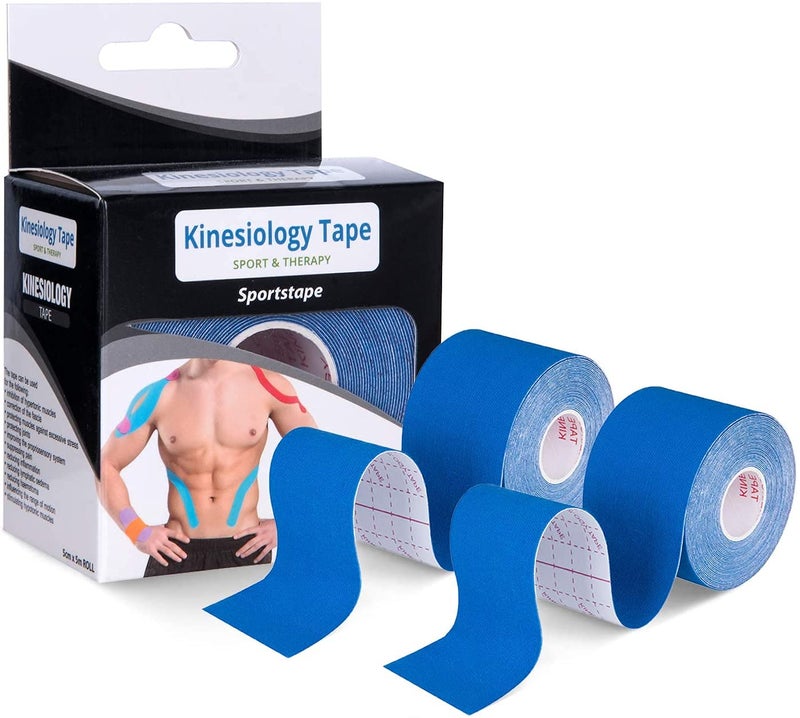 (Pack of 2) Kinesiology Tape Strapping Taping Athletic Sports Tape for Men Women Knee Shoulder Elbow Ankle Neck Muscle Superior Waterproof Adhesion Non Latex Safe for Kids (Blue/Blue)