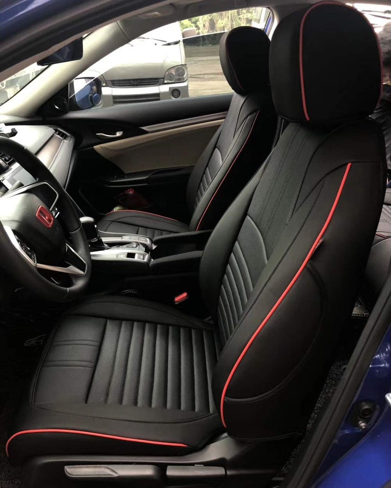 EKR Custom Car Seat Covers for Honda Civic Sedan LX 2016-2021 - Leatherette Black with Red Trim
