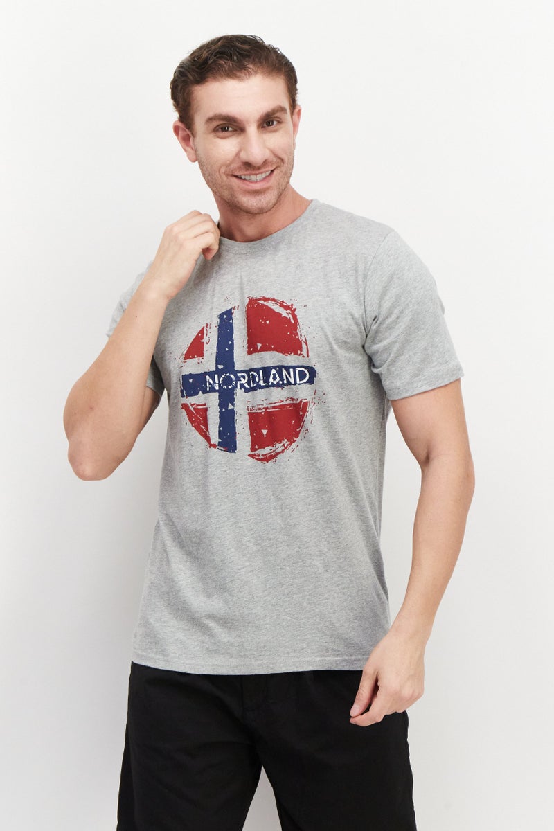 Nordland Men Crew Neck Short Sleeves Graphic Print T-Shirt, Grey Combo - Image 1