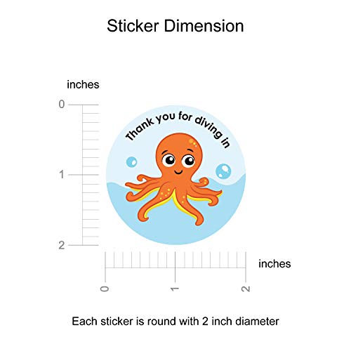 weRevel Paper Underwater Aqua Theme Thank You Party Stickers, 40 Count, 2 Inches, Round, 20 Unique Designs-Self-Adhesive - Image 4
