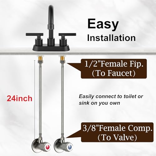 Midanya Faucet Supply Lines,24" Stainless Steel Braided Water Supply Line, 1/2" FIP x 3/8" COMP Faucet Hose, Faucet Hose Connector x 2 Pcs (1 Pair) - Image 4