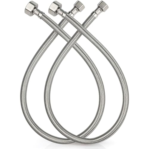 Midanya Faucet Supply Lines,24" Stainless Steel Braided Water Supply Line, 1/2" FIP x 3/8" COMP Faucet Hose, Faucet Hose Connector x 2 Pcs (1 Pair) - Image 1