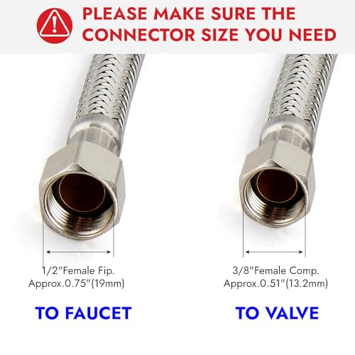 Midanya Faucet Supply Lines,24" Stainless Steel Braided Water Supply Line, 1/2" FIP x 3/8" COMP Faucet Hose, Faucet Hose Connector x 2 Pcs (1 Pair) - Image 3