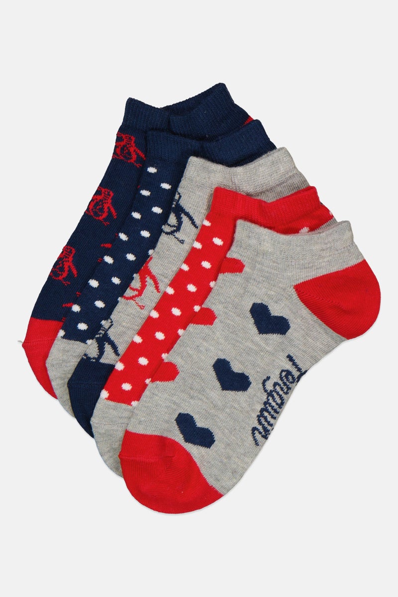 Original Penguin Kids Girl 5 Pairs Graphic Print Socks, Multicolor - Image 1