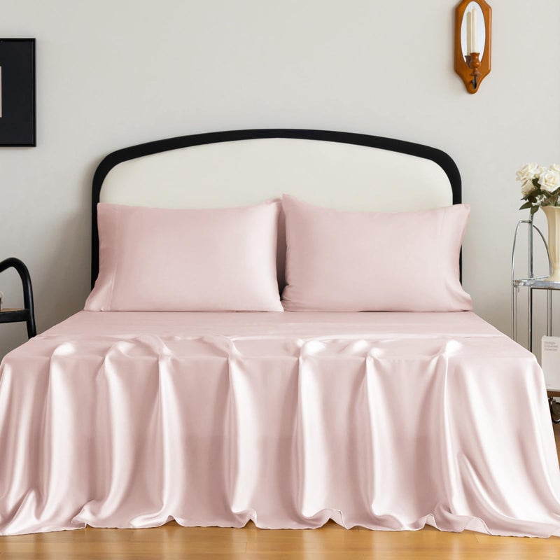 Homilay Tencel Lyocell 4 Pieces Queen Sheet Set, Silky Soft, Cooling & Wrinkle-Free - Oeko-TEX Certified - Deep Pocket Fits 16" Mattress, Marshmallow Pink - Image 2