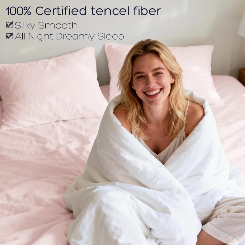 Homilay Tencel Lyocell 4 Pieces Queen Sheet Set, Silky Soft, Cooling & Wrinkle-Free - Oeko-TEX Certified - Deep Pocket Fits 16" Mattress, Marshmallow Pink - Image 3