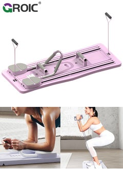 5 in 1 Pilates Board Multifunctional Ab Exercise Board Machine, Push Up Pilates Reformer Set Ab Roller Wheel, Ab Trainer, Ab Machine, Exercise Board, Abdominal Board Exercise Equipment for Home - Pink