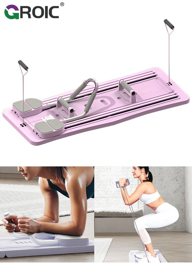 GROIC 5 in 1 Pilates Board Multifunctional Ab Exercise Board Machine, Push Up Pilates Reformer Set Ab Roller Wheel, Ab Trainer, Ab Machine, Exercise Board, Abdominal Board Exercise Equipment for Home - Pink  - Image 1