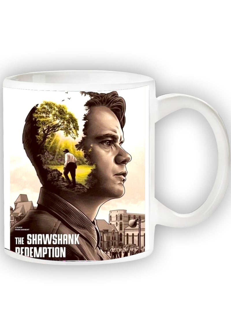 حكاية شمعة مج من السيراميك بطبعة تصميم "الخلاص من شاوشانك" بلون أبيض - Image 1