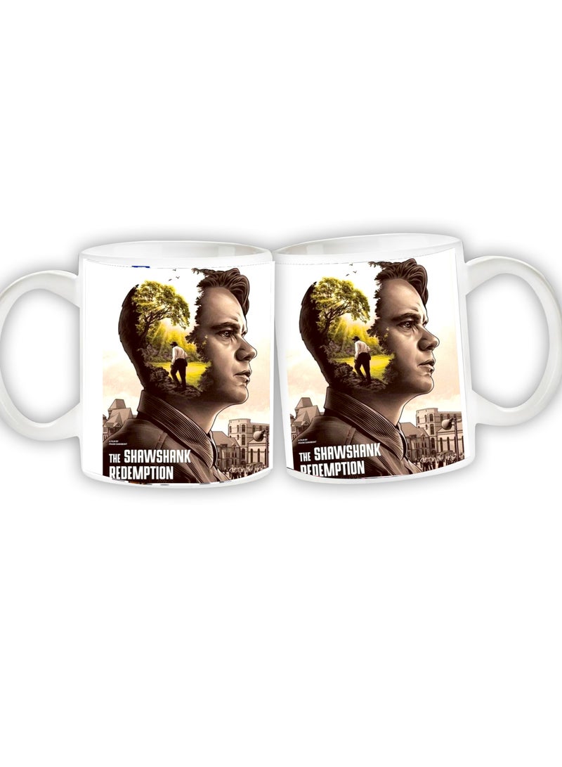 حكاية شمعة مج من السيراميك بطبعة تصميم "الخلاص من شاوشانك" بلون أبيض - Image 3