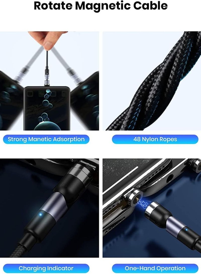 SYOSI Magnetic Charging Cable 540° Rotating 3 in 1 Magnetic Phone Charger Cable with LED Light Compatible with Micro USB, USB Type C and iProduct Device 5-Pack [1m/1m/1m/2m/2m] (Black) - Image 5