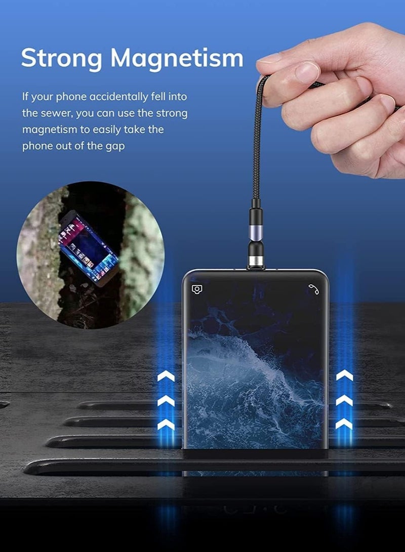 SYOSI Magnetic Charging Cable 540° Rotating 3 in 1 Magnetic Phone Charger Cable with LED Light Compatible with Micro USB, USB Type C and iProduct Device 5-Pack [1m/1m/1m/2m/2m] (Black) - Image 3