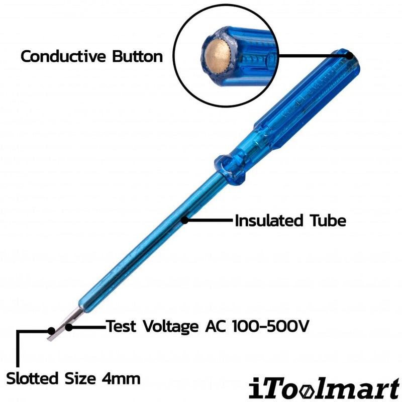 Electric Tester Screwdriver, Blue, 18.9cm, with Insulation Tube and Connector Button, 100-500V AC 4mm Hole for Home and Office Electricity Maintenance - Image 2