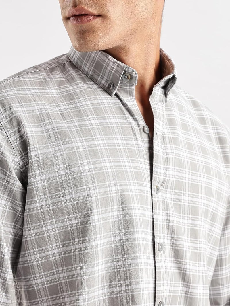 ADRO Men's Casual Checkered Shirt in Grey and White - Regular Fit Cotton Long Sleeve - Image 2