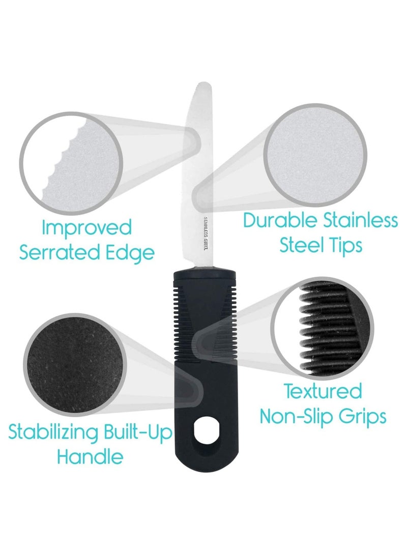 SOLARAE Extra Wide Handles Easy Grip Cutlery Set Chunky Handles Comfort Grips Disability Ideal Dining aid for Elderly Disabled Arthritis Parkinsons Disease Tremors Sufferers 4PCS Black - Image 3