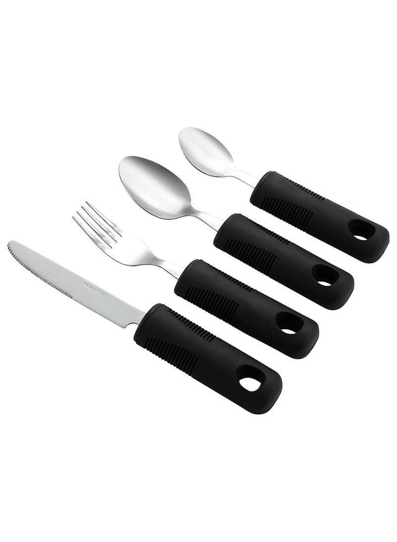 SOLARAE Extra Wide Handles Easy Grip Cutlery Set Chunky Handles Comfort Grips Disability Ideal Dining aid for Elderly Disabled Arthritis Parkinsons Disease Tremors Sufferers 4PCS Black - Image 5