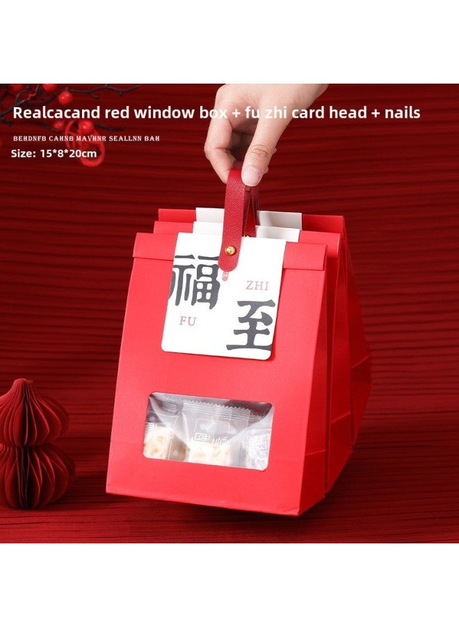 Kraft Paper Packaging Bag Biscuits Snowflake Crisp Glutinous Rice Boat Cookies Candy Nougat Toffee Food Box Baking-Specification:Red Window + Blessing Card + Nails + Leather Strip-Colour:50 Sets - Image 1