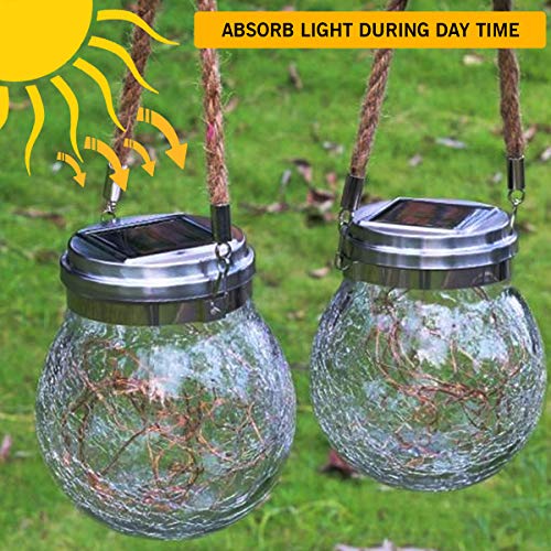 Epyz Solar Crackle Jar Light | Waterproof Hanging Decorative Solar Lantern for Garden, Balcony, Patio & Outdoor Lighting – Warm White LED [ Pack of 2, Multicolour,20LED ] - Image 3