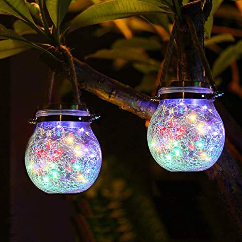 Epyz Solar Crackle Jar Light | Waterproof Hanging Decorative Solar Lantern for Garden, Balcony, Patio & Outdoor Lighting – Warm White LED [ Pack of 2, Multicolour,20LED ] - Image 1