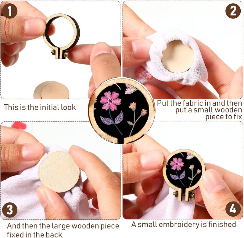 Jetec 20 Pieces 1 Inch Mini Embroidery Hoops Wooden Small Tiny Embroidery Hoops Adjustable Circle Cross Stitch Ring Bulk for Home Ornaments Art Craft Handy Sewing - Image 3