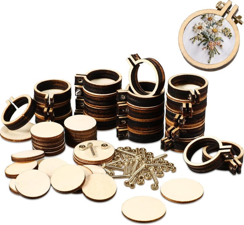 Jetec 20 Pieces 1 Inch Mini Embroidery Hoops Wooden Small Tiny Embroidery Hoops Adjustable Circle Cross Stitch Ring Bulk for Home Ornaments Art Craft Handy Sewing - Image 1