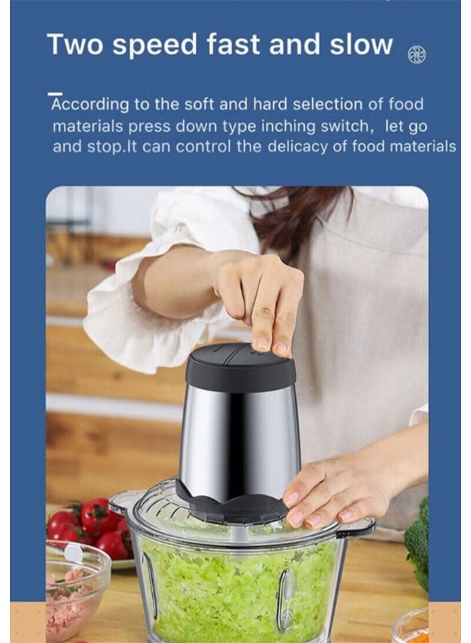 عربست مفرمة لحم كهربائية ، خلاط محضر طعام مع وعاء من الفولاذ المقاوم للصدأ سعة 2 لتر ، معالج طعام ، مفرمة خضروات وفواكه مع 4 شفرات فولاذية حادة متعددة الوظائف - Image 2