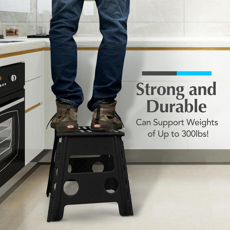 Handy Laundry Folding Lightweight Step Stool - Sturdy Enough to Support Adults - Opens Easy with One Flip - Great for Kitchen, Bathroom or Bedroom (Black- 13 inch) - Image 4
