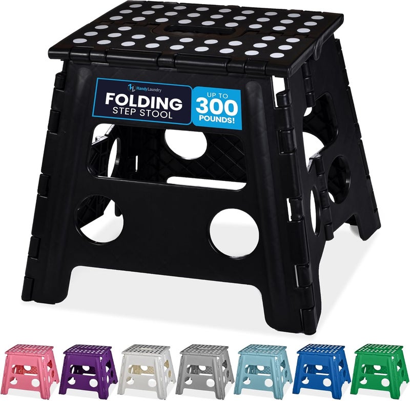 Handy Laundry Folding Lightweight Step Stool - Sturdy Enough to Support Adults - Opens Easy with One Flip - Great for Kitchen, Bathroom or Bedroom (Black- 13 inch) - Image 1