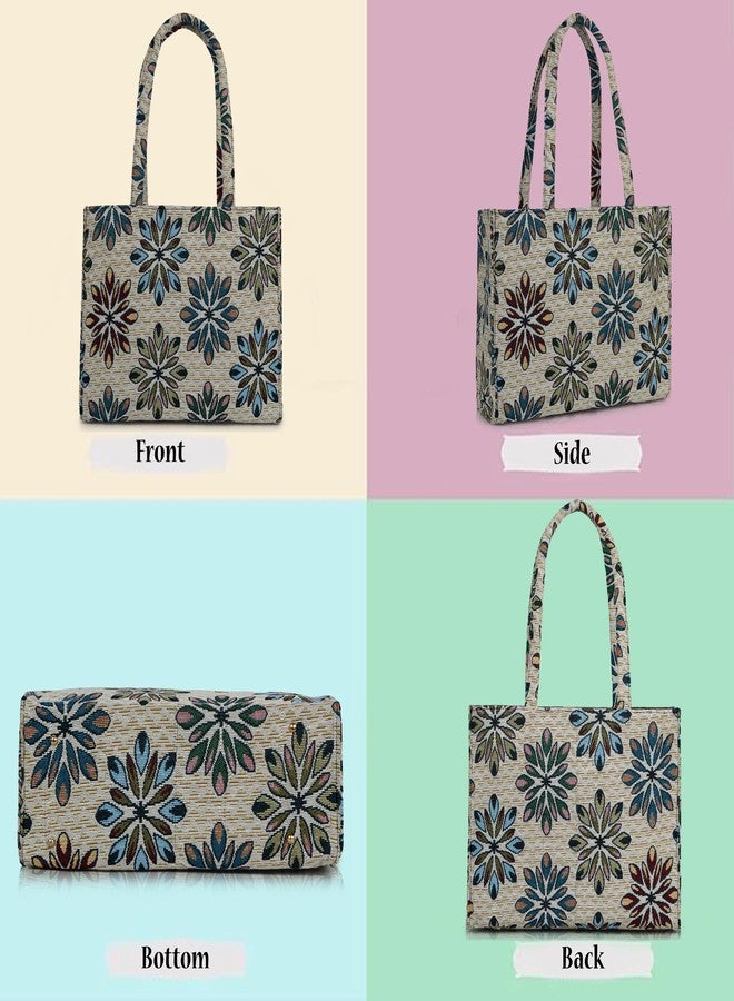 creeper Floral Print Fabric Tote Bag for Women, Large Capacity Shoulder Handbag with Multiple Compartments, Lightweight & Durable, 14 x 11 x 5 Inch - Image 4