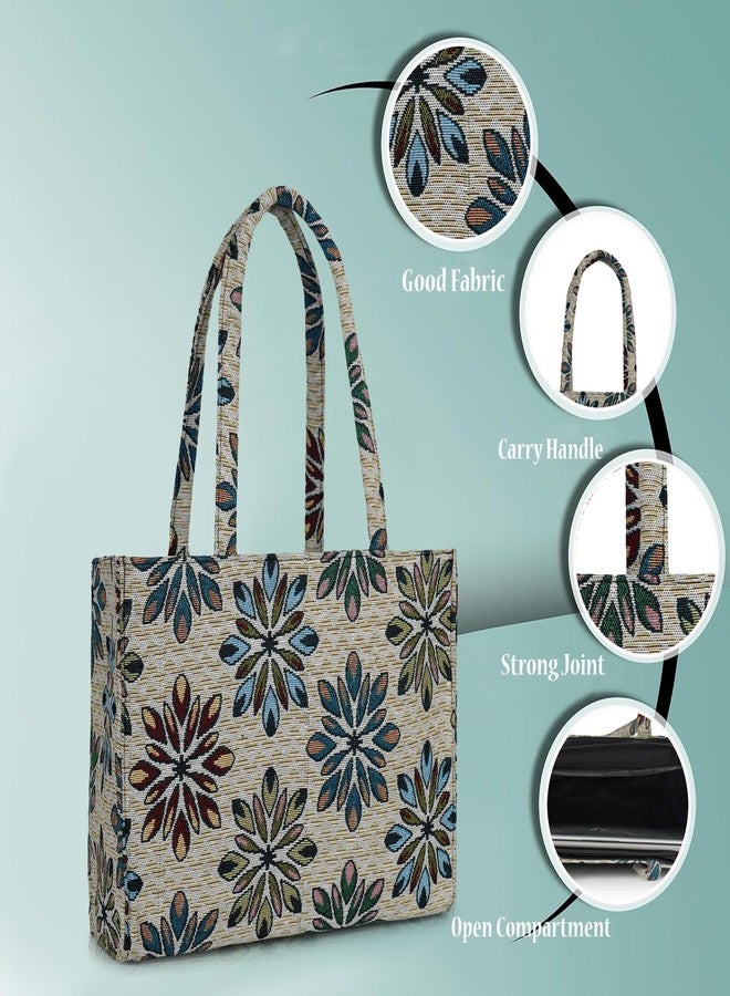creeper Floral Print Fabric Tote Bag for Women, Large Capacity Shoulder Handbag with Multiple Compartments, Lightweight & Durable, 14 x 11 x 5 Inch - Image 3