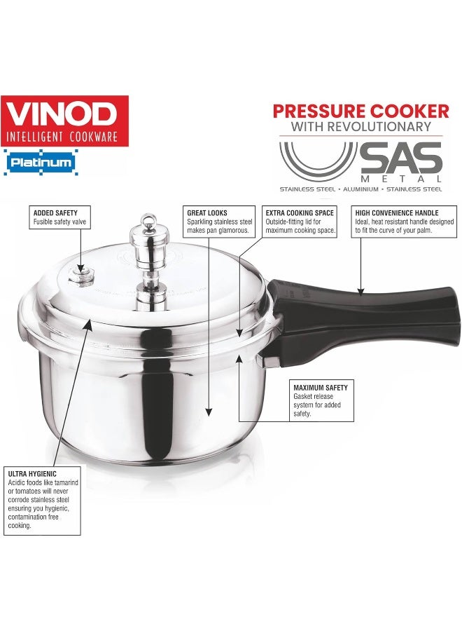 VINOD 1.5Liters Vinod Platinum Triply Stainless Steel Outer Lid Pressure Cooker 1.5 L Silver - Image 4