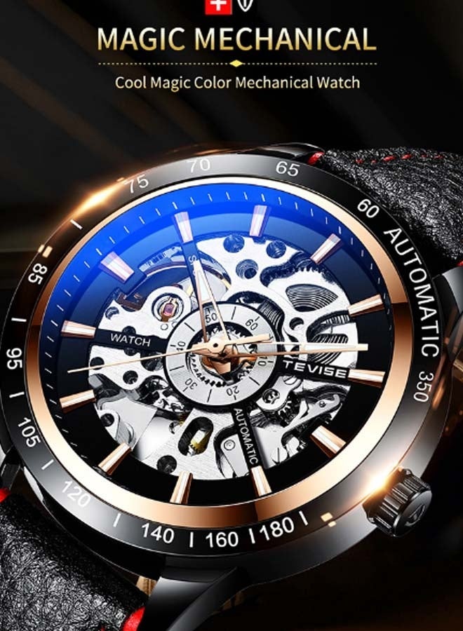Tevise Men's Leather Wrist Watch J4490B-KM - 42 mm - Black - Image 3