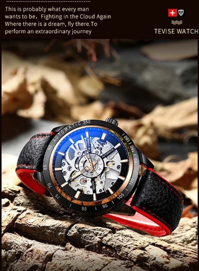Tevise Men's Leather Wrist Watch J4490B-KM - 42 mm - Black - Image 2