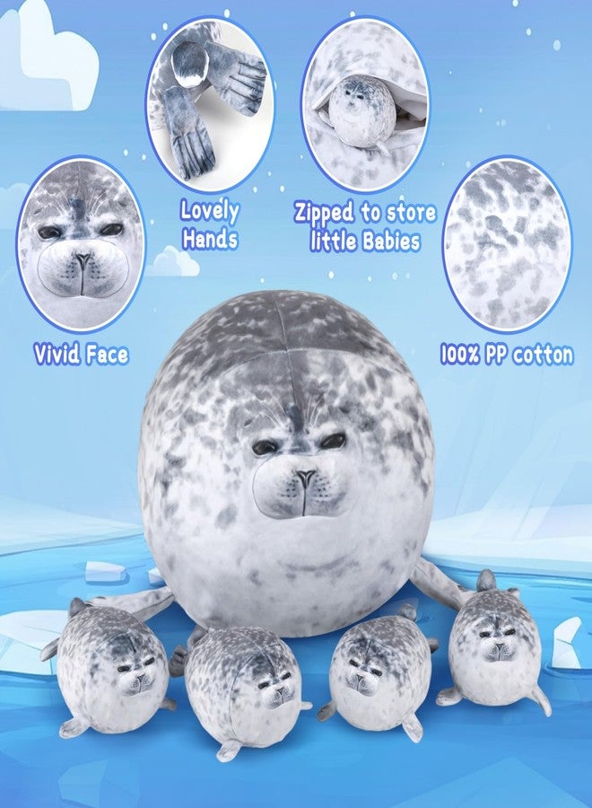 UMIKOOL DIRECT Chubby Blob Seal Pillow Plush with 4 Baby Seal Plushies in Her Tummy, Super Soft Cartoon Hugging Toy, Stuffed Cotton Plush Animal Toy for Kids, Great Gift Idea for Christmas, Birthdays - Image 3