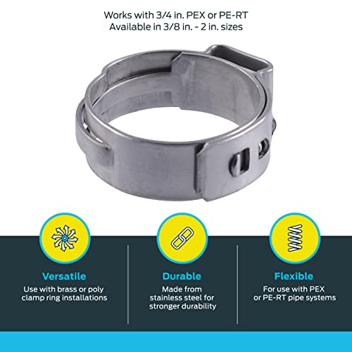 SharkBite 3/4 Inch Clamp Ring, Pack of 100, Stainless Steel Plumbing Fitting, PEX Pipe, PE-RT, UC955CP100 - Image 3