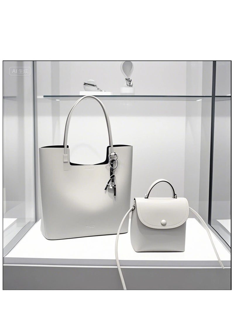2in1 Women Tote Handbag, Ladies Fashion Shoulder Bag with Large Capacity, Soft Vegan Leather Shoulder Bag Crossbody Bag Handbag and Mini Clutch Purse with Adjustable Strap for Girls (296# White) ﻿  - Image 1