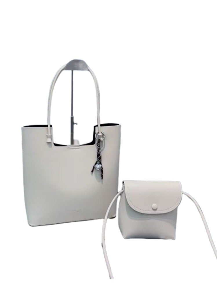 2in1 Women Tote Handbag, Ladies Fashion Shoulder Bag with Large Capacity, Soft Vegan Leather Shoulder Bag Crossbody Bag Handbag and Mini Clutch Purse with Adjustable Strap for Girls (296# White) ﻿  - Image 2
