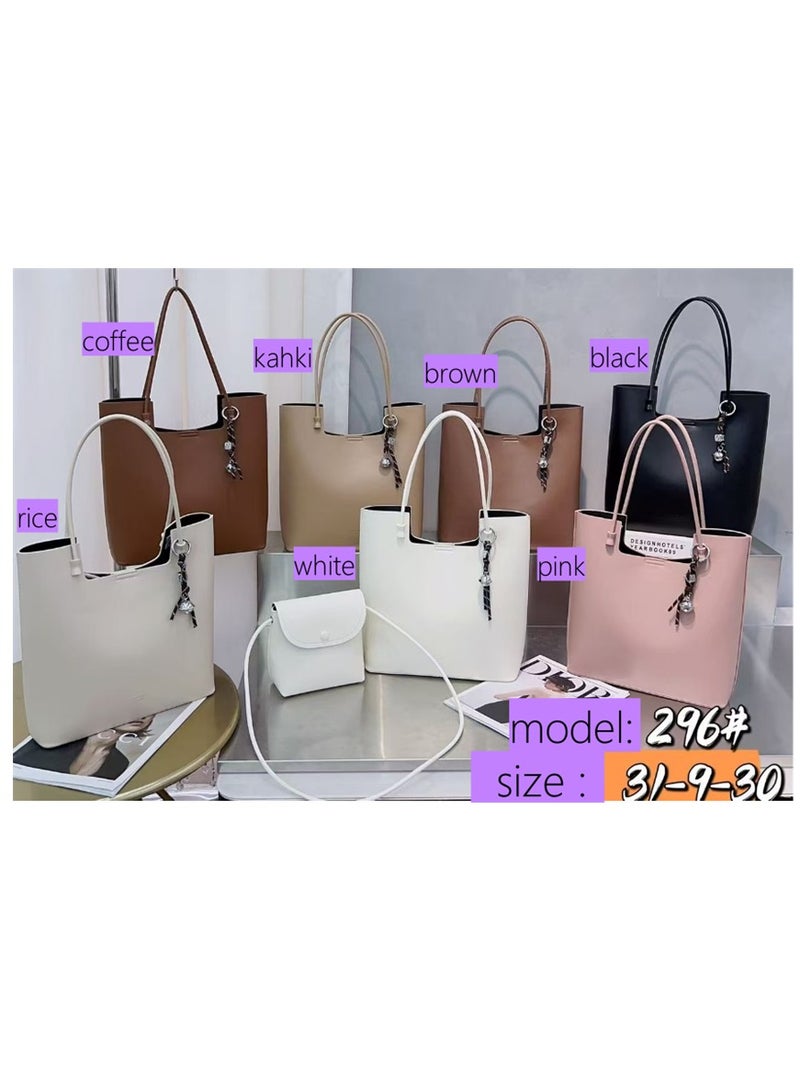 2in1 Women Tote Handbag, Ladies Fashion Shoulder Bag with Large Capacity, Soft Vegan Leather Shoulder Bag Crossbody Bag Handbag and Mini Clutch Purse with Adjustable Strap for Girls (296# White) ﻿  - Image 3