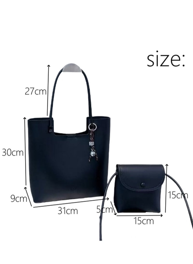 2in1 Women Tote Handbag, Ladies Fashion Shoulder Bag with Large Capacity, Soft Vegan Leather Shoulder Bag Crossbody Bag Handbag and Mini Clutch Purse with Adjustable Strap for Girls (296# White) ﻿  - Image 4